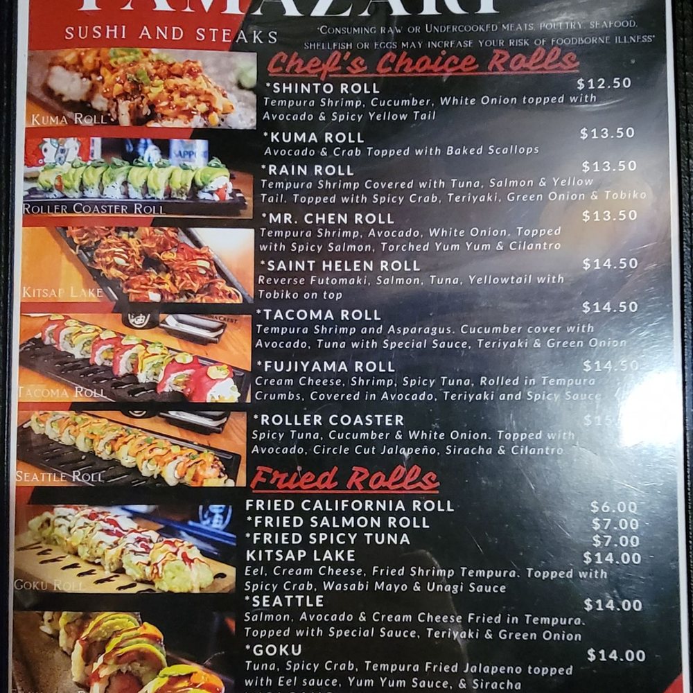 Yamazaki Sushi & Steaks - Menu - Sushi Bars Near Me - Bremerton, Washington Yamazaki Sushi & Steaks - Menu - Sushi Bars Near Me - Bremerton, Washington