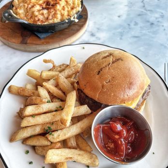 The Brasserie - Burger with fries and Mac & Cheese - Salad Near Me - Waco, Texas The Brasserie - Burger with fries and Mac & Cheese - Salad Near Me - Waco, Texas