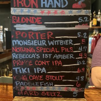 Iron Hand Brewing - Beer menu board July 2026 - Pizza Near Me - Mobile, Alabama