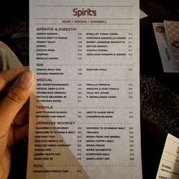 spirits menu spirits menu