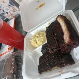 Rib Dinner with Jumbo Koolaid and the owner even blessed me with a free slice of their Chocolate Cake Rib Dinner with Jumbo Koolaid and the owner even blessed me with a free slice of their Chocolate Cake