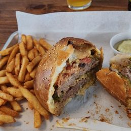 This is the Ultimate Burger meal, with a beer on the side. This is the Ultimate Burger meal, with a beer on the side.