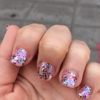 Good Choice For Nails - Pink glitter mani on full acrylics; I asked for them short because long nails annoy me! - Nail Salons Near Me - New York, New York Good Choice For Nails - Pink glitter mani on full acrylics; I asked for them short because long nails annoy me! - Nail Salons Near Me - New York, New York