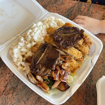 Leo's Island BBQ - Double Mac salad, bbq chicken, chicken katsu and spare ribs. - Hawaiian Near Me - Peoria, Arizona