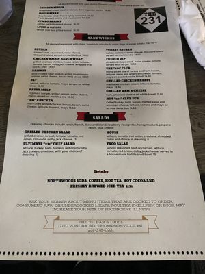 Menu photo 2 The 231 Bar & Grill Thompsonville, MI Menu photo 2 The 231 Bar & Grill Thompsonville, MI