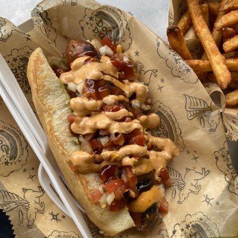 Dat Dog - I dont remember what all was on this alligator sausage but it was tasty - Hot Dogs Near Me - New Orleans, Louisiana