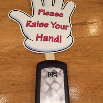 Class 302 Cafe - Downey - Alarm that rings when your food is ready and since it's Class 302 the sign says raise your hands pretty neat!!! - Taiwanese Near Me - Downey, California
