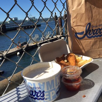 Ivar's Fish Bar - Bowl of Clam Chowder and Cajun Style Cod Fish and Chips. - Seafood Near Me - Seattle, Washington