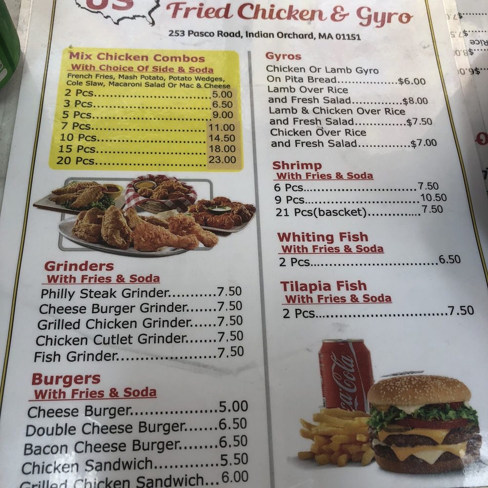US Fried Chicken and Gyro - menu - Burgers Near Me - Indian Orchard, Massachusetts US Fried Chicken and Gyro - menu - Burgers Near Me - Indian Orchard, Massachusetts