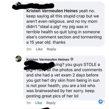 Dragonfly Farm - Comments not pictured because she was blocked, include telling the 15 year old her and her family are going to hell. - Pet Breeders Near Me Dragonfly Farm - Comments not pictured because she was blocked, include telling the 15 year old her and her family are going to hell. - Pet Breeders Near Me