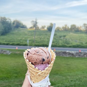 Ferris Acres Creamery - Bada Bing and Black Raspberry in a Waffle Cone - Ice Cream & Frozen Yogurt Near Me - Newtown, Connecticut Ferris Acres Creamery - Bada Bing and Black Raspberry in a Waffle Cone - Ice Cream & Frozen Yogurt Near Me - Newtown, Connecticut