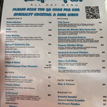 Restaurant 604 - All day menu Kalua Pork Plate Caesar Salad Green Salad Sesame Poke Clam Chowder Bowl Fish Tacos Spinach Artichoke Dip - Breakfast & Brunch Near Me - Honolulu, Hawaii