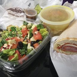Italian Salad, Godfather Sandwich and Chicken vegetable soup. Italian Salad, Godfather Sandwich and Chicken vegetable soup.