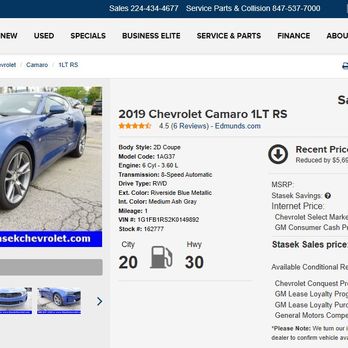 Bill Stasek Chevrolet - Online currently. I screencaptured with the sale price listed and the Mustang Conquest cash listed separate from Sale price. - Car Dealers Near Me - Wheeling, Illinois
