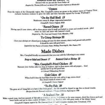 Christiana Campbell's Tavern - Menu - American Near Me - Williamsburg, Virginia