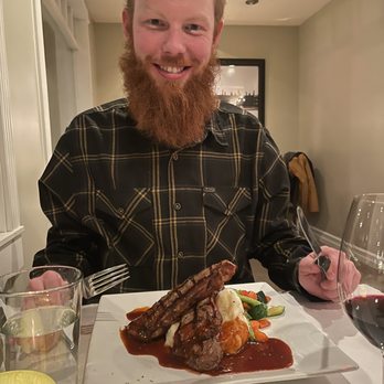 3 Rivers Grill - Happy Boy with his NY steak! - American Near Me - Hood River, Oregon 3 Rivers Grill - Happy Boy with his NY steak! - American Near Me - Hood River, Oregon