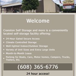 Cranston Self Storage UHaul - Their hours, what it looks like from the street, list of services.