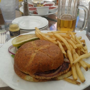 The Cabana Cafe - Ground Atlantic Salmon Burger, it may not look goood but it is - Diners Near Me - Beverly Hills, California