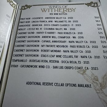 Witherby - Red wines by the bottle - New American Near Me - San Diego, California