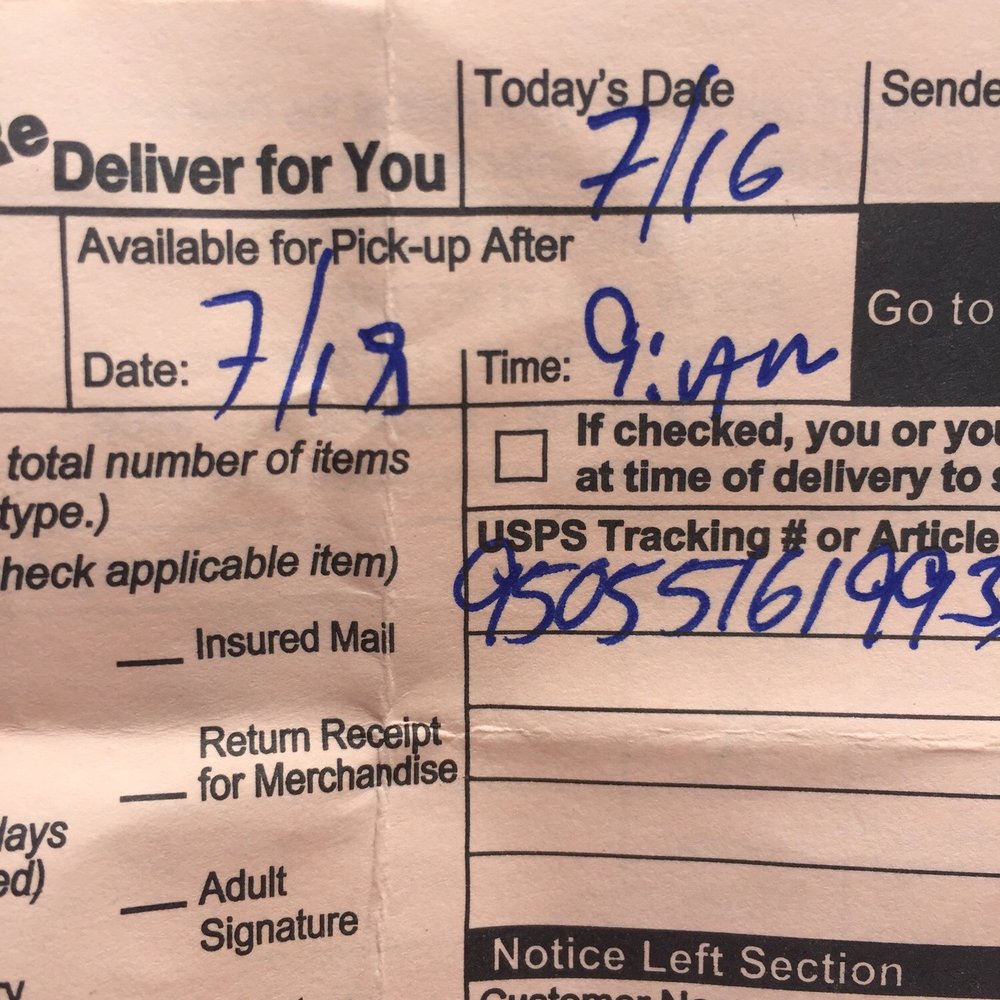 US Post Office - Package wasn't available until 7 hours after the listed time. Seems pretty basic to write the correct window on the pink slips. - Post Offices Near Me - New York, New York US Post Office - Package wasn't available until 7 hours after the listed time. Seems pretty basic to write the correct window on the pink slips. - Post Offices Near Me - New York, New York