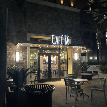 Cafe 86 - Pretty at night with outside tables - Desserts Near Me - West Covina, California