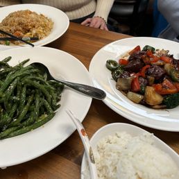 Fried rice, beans and Peppercorn Tenderloin Fried rice, beans and Peppercorn Tenderloin