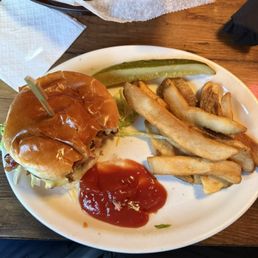 Bacon cheeseburger and steak fries delicious Bacon cheeseburger and steak fries delicious