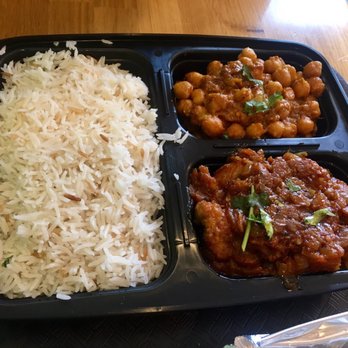 Mint Indian Eatery - Thali with Chana Masala and Crispy Spicy Chicken - Indian Near Me - Somerville, Massachusetts