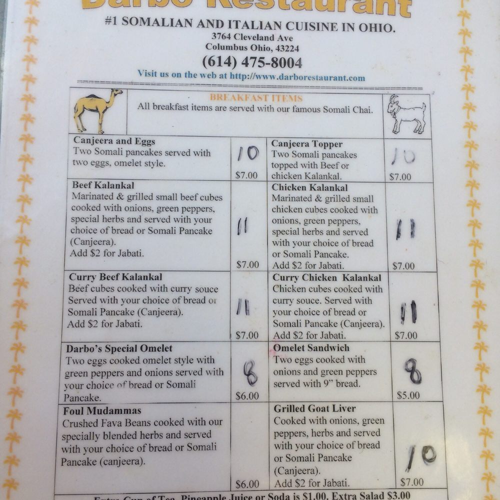 Darbo’s - Breakfast menu - African Near Me - Columbus, Ohio