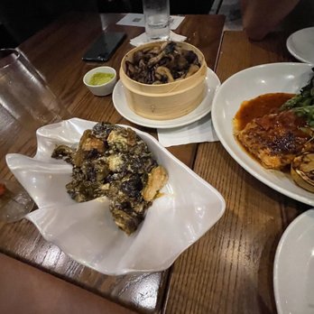 Platea - Brussel sprouts and mushroom (sea bass on the right) - Peruvian Near Me - Pinecrest, Florida