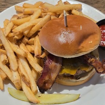 The Ridge West Seneca - Rustler Burger w/side of fries & roasted red pepper fry sauce - Salad Near Me - West Seneca, New York The Ridge West Seneca - Rustler Burger w/side of fries & roasted red pepper fry sauce - Salad Near Me - West Seneca, New York