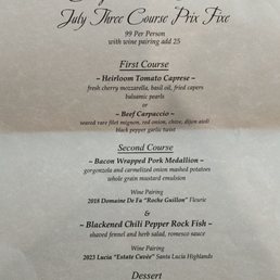 For July 2025: 3 Course Prix Fixe