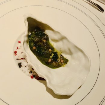 Quince - Kumamoto Oyster bakes with nettle, bacon and brioche - French Near Me - San Francisco, California Quince - Kumamoto Oyster bakes with nettle, bacon and brioche - French Near Me - San Francisco, California