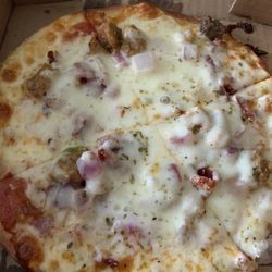 Davanni's Pizza & Hot Hoagies - White sauce with bacon, Italian sausage, onions, & pepperonis
