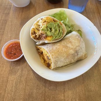 Frankie & Lola's Front Street Cafe - Turkey sausage, chorizo, egg and potato burrito. It came with a side of guacamole and salsa. - Breakfast & Brunch Near Me - Morro Bay, California