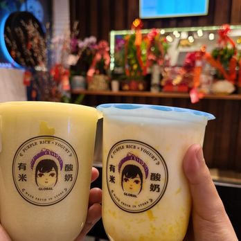 Yomie's Rice x Yogurt - Korean honeydew green tea smoothie (left) mango yogurt (right) - Juice Bars & Smoothies Near Me - Brooklyn, New York Yomie's Rice x Yogurt - Korean honeydew green tea smoothie (left) mango yogurt (right) - Juice Bars & Smoothies Near Me - Brooklyn, New York