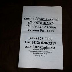 Patsy's Market - Patsy's Hoagie Menu (Front)