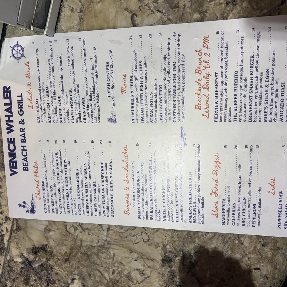 The Venice Whaler - Menu - American Near Me - Venice, California