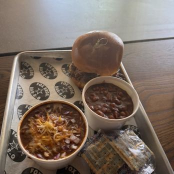 Fox Bros. Bar-B-Q - Brisket Chili Baked Beans Fox Bros. "Burger" - Barbeque Near Me - Atlanta, Georgia Fox Bros. Bar-B-Q - Brisket Chili Baked Beans Fox Bros. "Burger" - Barbeque Near Me - Atlanta, Georgia