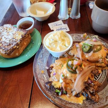 Goodness Gracious Restaurant & Catering - Smoked pork benedict with short stack of french toast and gouda grits. Phenomenal!! - Breakfast & Brunch Near Me - Murfreesboro, Tennessee