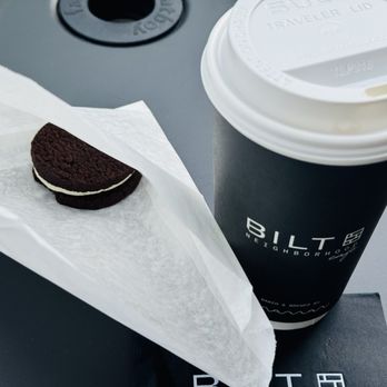 Bilt Neighborhood Cafe - Chocolate sandwich cookie and a coffee to go - Coffee & Tea Near Me - New York, New York Bilt Neighborhood Cafe - Chocolate sandwich cookie and a coffee to go - Coffee & Tea Near Me - New York, New York