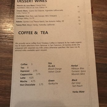 Millennium - Dessert wines, tea & coffee menu - Vegan Near Me - Oakland, California Millennium - Dessert wines, tea & coffee menu - Vegan Near Me - Oakland, California