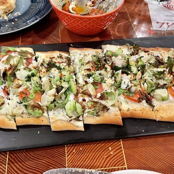 Mazal - Goat cheese flatbread w Brussels - Wine Bars Near Me - Los Angeles, California Mazal - Goat cheese flatbread w Brussels - Wine Bars Near Me - Los Angeles, California