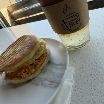 Coffeehouse Five - Franklin - Sparkling Lavender Espresso - English Muffin with buffalo chicken and an egg (Chef, Kiss) - Coffee & Tea Near Me - Franklin, Indiana