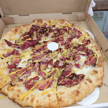 Rose City Pizza - Pastrami with mustard and chopped pickles - Large $28 - Pizza Near Me - Covina, California Rose City Pizza - Pastrami with mustard and chopped pickles - Large $28 - Pizza Near Me - Covina, California