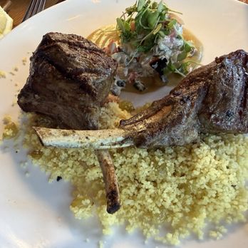 The Strand House - Double Cut Lamb Chops with raisin couscous and squash salad with cucumber yogurt - Venues & Event Spaces Near Me - Manhattan Beach, California The Strand House - Double Cut Lamb Chops with raisin couscous and squash salad with cucumber yogurt - Venues & Event Spaces Near Me - Manhattan Beach, California