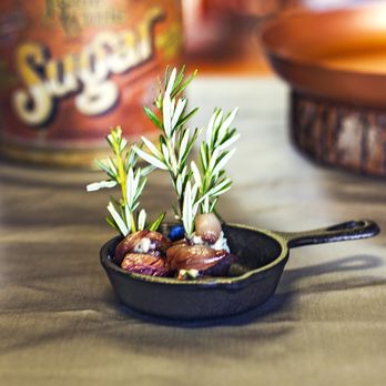 Farmer and the Fig - Seared Beef Tenderloin with a Red Wine marinated Cipollini Onion, and Blue Cheese on a Rosemary Skewer - Caterers Near Me