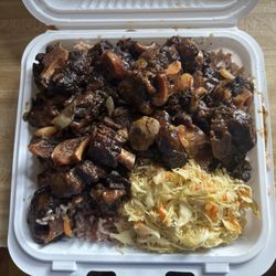 1Love Jamaican Restaurant - Large order of Oxtails, Rice & Peas and steamed cabbage.