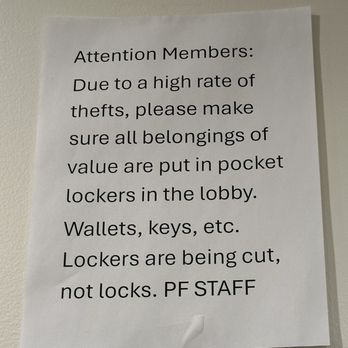 Planet Fitness - This is their solution to theft issues. A sign on the wall. Minimal effort is being made, lockers are not getting repaired. - Gyms Near Me - Anchorage, Alaska Planet Fitness - This is their solution to theft issues. A sign on the wall. Minimal effort is being made, lockers are not getting repaired. - Gyms Near Me - Anchorage, Alaska