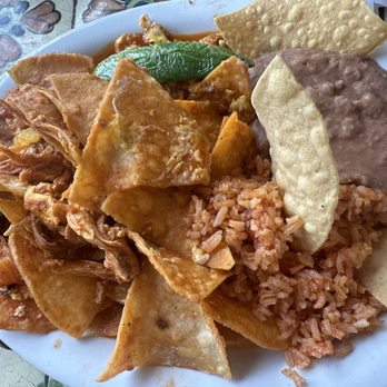El Abajeño - Chicken Chilaquiles. I requested no onion and no cheese on the beans or fresca cheese on the Chilaquiles. - Mexican Near Me - Culver City, California